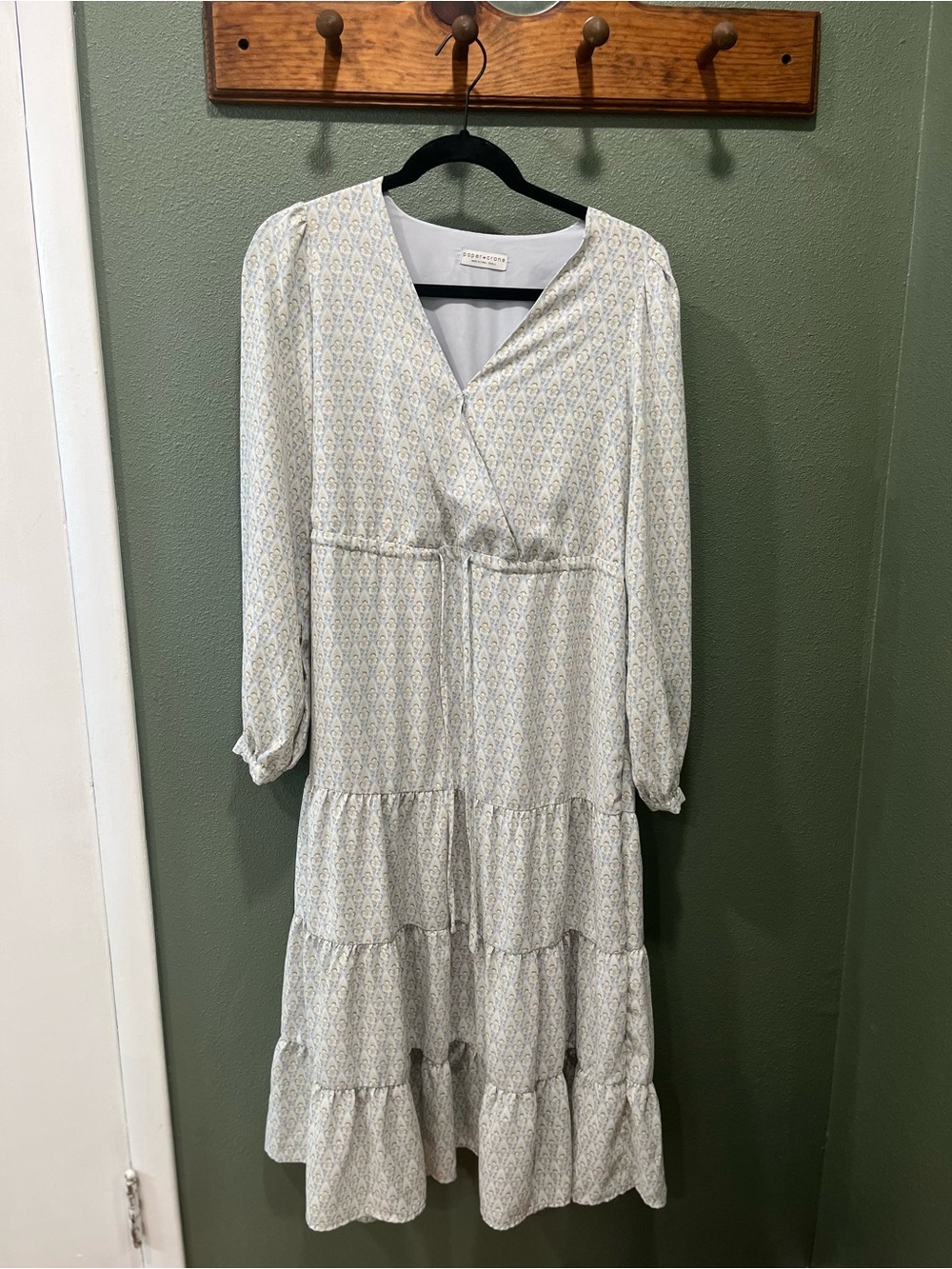 White Printed Tiered Long Sleeve Dress